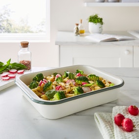 Small Enamel Baking Tray, Cream and Sage Small Enamel Baking Tray, Cream and Sage