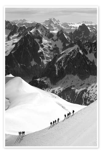 Climbers on snowy mountains of Mont Blanc Massif