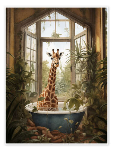 Giraffe in jungle bathroom
